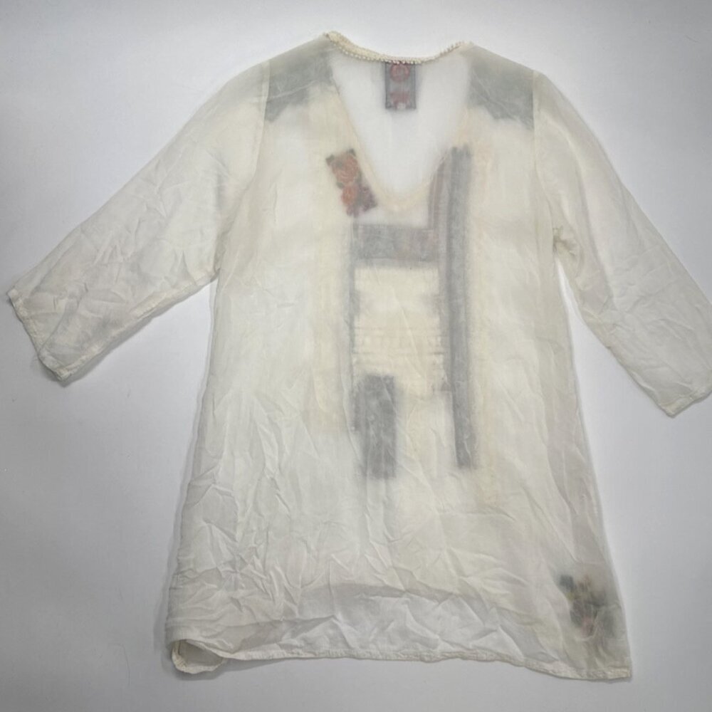 JOHNNY WAS Tunic Top Womens Small Embroidered Rayon Floral Sheer Bethanie - Picture 8 of 16